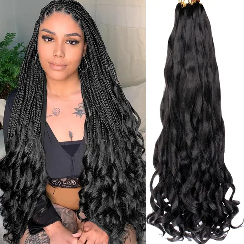 Miniatura 73 de COOKOO 9 paquetes de cabello rizado francés trenzado de 18 pulgadas, suave y flexible, cabello trenzado de alta calidad, rizos franceses, extensión