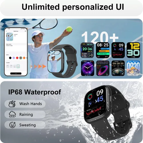 Miniatura 7 de Reloj inteligente con Alexa y llamadas Bluetooth, pantalla táctil HD de 1.83 pulgadas, reloj de fitness con monitor de frecuencia cardíaca/sueño, 30
