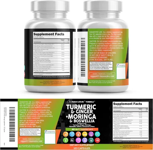 Miniatura 9 de Suplemento de Cúrcuma y Moringa de Clean Nutraceuticals Jengibre, Boswellia, Azafrán - Suplemento para Mujeres y Hombres con Canela de Ceilán
