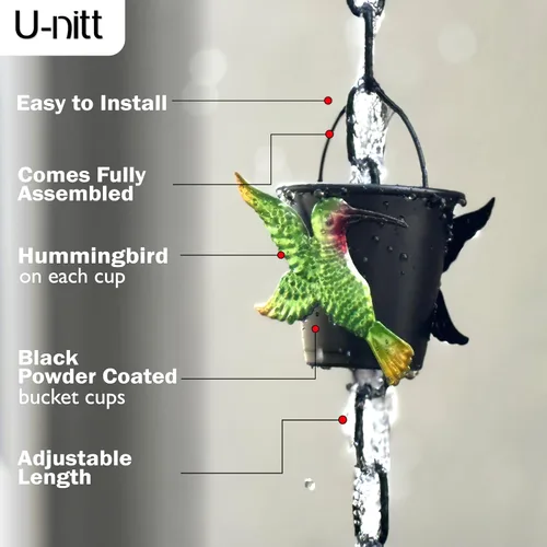 Miniatura 6 de U-nitt Cadena de lluvia para recolección de agua para canalones, recolector de agua de lluvia y desviador, cadenas de 8.5 pies para jardín exterior