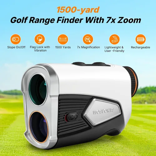 Miniatura 2 de WOSPORTS Golf Rangefinder with Slope, 1500-Yard Pin Lock Vibration Range Finder(Feet/Meters/Yards), 7X Magnification, Magnetic Mount, Rechargeable