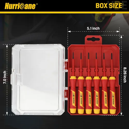 Miniatura 7 de HURRICANE Juego de destornilladores de precisión aislados de 6 piezas, destornilladores eléctricos pequeños certificados VDE de 1000 V con puntas