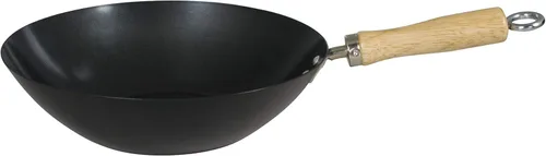 Dexam 12108411 Wok antiadherente de acero al carbono con mango de madera 10.6 in/10.5 pulgadas, negro (revestimiento antiadherente)