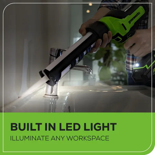 Miniatura 8 de Greenworks Pistola de calafateo y adhesivo inalámbrica de 24 V de 10 onzas, antigoteo de 6 velocidades con batería USB de 2 Ah y cargador de 2 A