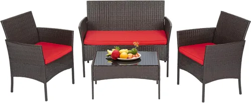 Miniatura 9 de FDW Juego de 3 piezas de muebles de exterior de mimbre marrón para patio, juego de sillas de ratán para bistró, juego de conversación, 2 sillas