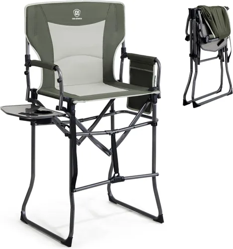 Miniatura 15 de EVER ADVANCED Silla alta de textileno para campamento, silla de directores de malla, taburete de bar plegable alto con mesa auxiliar para Malla Negra