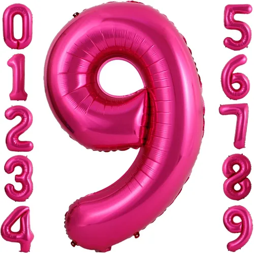 Globos grandes de 40 pulgadas de color rosa intenso con el número 9, globos gigantes de Mylar para cumpleaños, aniversario, fiesta, graduación,
