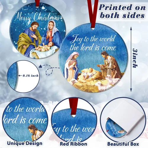 Miniatura 3 de Karenhi 6 piezas de adornos navideños de escena del nacimiento de Jesús, regalos religiosos, adorno navideño colgante de cerámica, escena