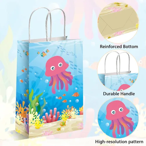 Miniatura 3 de Paquete de 12 bolsas de fiesta de animales marinos bajo el mar, bolsas de regalo para fiesta temática del océano, bolsas de golosinas para fiesta