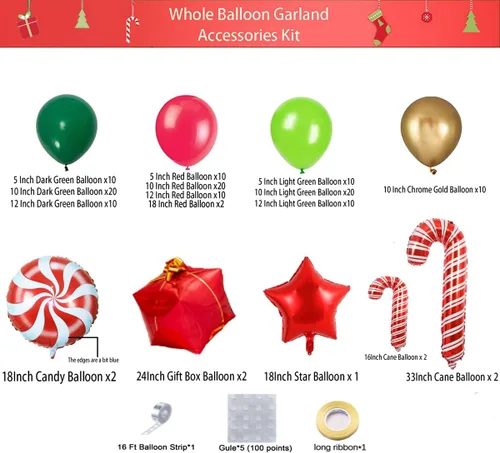 Miniatura 3 de Kit de arco de guirnalda de globos de Navidad con globos de Navidad, rojo, dorado, verde oscuro, globo verde fresco y globos de caramelo, caja