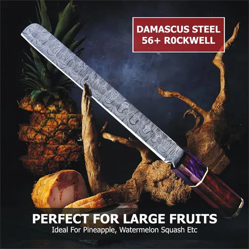 Miniatura 9 de Cuchillo de chef de Damasco hecho a mano de 14 pulgadas, cuchillo de pechuga y tallado con hoja de espiga completa y mango de madera, cuchillo