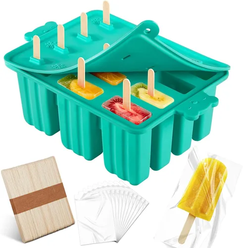 Miniatura 8 de moldes para paletas, De silicona de hielo pop molde de Grado Alimentario de tortas de moldes para helado 50 palitos de paletas 50 bolsa de paletas