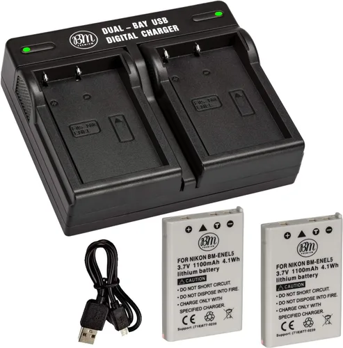 Miniatura 2 de BM - Paquete de 2 baterías EN-EL5 y cargador de batería dual USB para cámara digital Nikon Coolpix P80, P90, P100, P500, P510, P520, P530