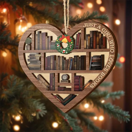 Miniatura 7 de V VIBEPY Impreso en toda la superficie, adornos para amantes de los libros, adorno de libro de Navidad de corazón de estantería de 3.2 x 3.5