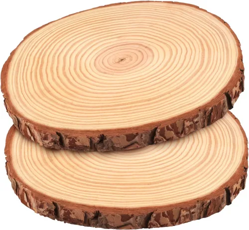 Miniatura 10 de FSWCCK 17 piezas de rebanadas de madera sin terminar para centros de mesa, 5.1-5.5 pulgadas, discos naturales redondos con corteza de árbol