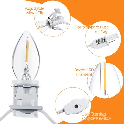 Miniatura 3 de Meonum Cable de accesorios con 12 bombillas LED, cable de luz C7 de aldea navideña con dos fusibles de repuesto, tira de luces de molde de soplado