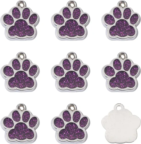 Miniatura 21 de Abalorio esmaltado con estampado de pata de perro y gato con purpurina en polvo de aleación de esmalte de gato y perro, dijes para llavero, joyería