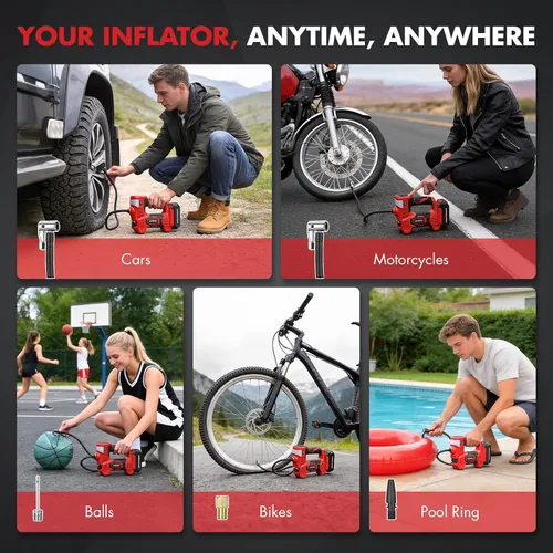 Miniatura 7 de Inflador de neumáticos, compresor de aire portátil, inflador de neumáticos inalámbrico de 20 V con 150 PSI máximo, bomba de aire portátil 4 veces