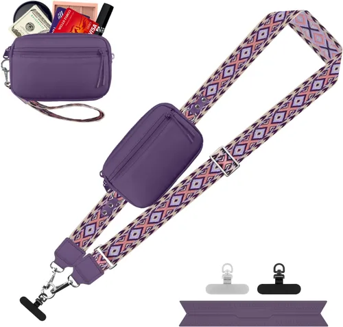 Miniatura 21 de YFWE Correa de clip and go para teléfono con cartera cruzada, cordón ajustable para teléfono con cartera RFID desmontable, correa universal