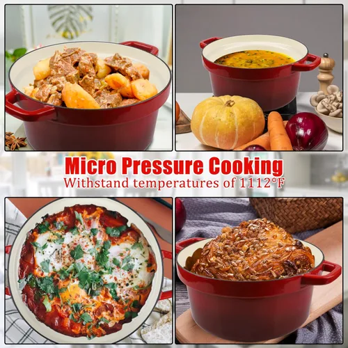 Miniatura 7 de CUKOR Olla de horno holandés de 7 cuartos de galón con tapa, hornos holandeses de cerámica para hornear pan de masa madre, olla de hierro fundido