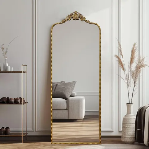 Miniatura 4 de Growsun Espejo de Piso Barroco Vintage Antiguo Negro de Cuerpo Completo, 65''x22'' Espejo de Cuerpo Completo Ornamentado con Soporte Independiente