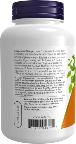 Miniatura 3 de Suplementos NOW, extracto de hierbas de Ojibwa 450 mg, 180 cápsulas vegetales