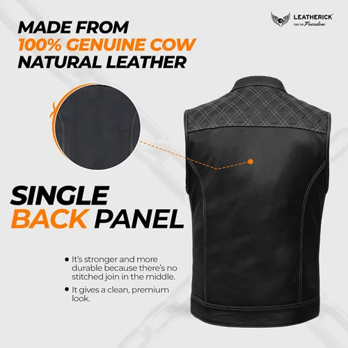 Miniatura 7 de Leatherick Mens Black Motorcycle Vests - Top Grain Cow Leather SOA Club & Traditional Paisley Satin Liner Leather Biker Vests