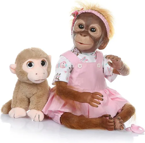 TERABITHIA Muñeca de bebé realista recién nacida de 20 pulgadas, muñeca de mono Reborn de vinilo suave con cuerpo de tela suave, muñeca de arte Rojo