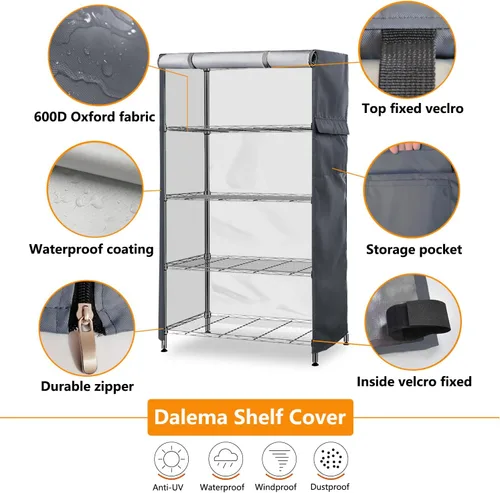 Miniatura 4 de Cubierta de estante impermeable, 600D resistente a prueba de polvo, fundas de estantería para exteriores para estantes de alambre con cremallera