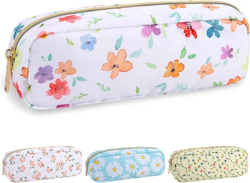 Miniatura 80 de izuzta Bolsa de maquillaje pequeña de nylon para bolso, linda bolsa de cosméticos con cremallera, bolsa de maquillaje preppy, Azul, Mini 2-Azul