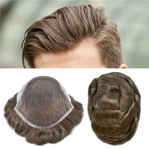 Miniatura 22 de Toupee - Sistemas de reemplazo de cabello para hombre, encaje frontal suizo, nudo blanqueado, pieza de cabello humano natural 1# negro azabache, 8 x