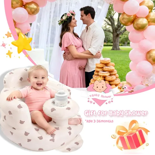 Miniatura 8 de Arscniek Asiento para bebé inflable con bomba de aire incorporada, silla para bebé hinchable con soporte de espalda y bandeja, asiento para sentarse
