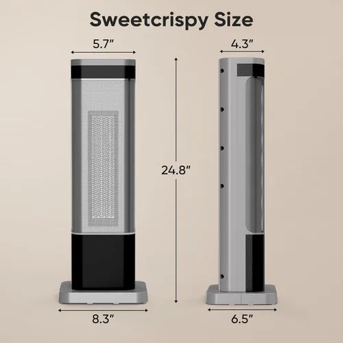 Miniatura 7 de Sweetcrispy Calentador de espacio para uso en interiores, calentador portátil de 24 pulgadas con control remoto y termostato, 3 modos de luz