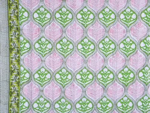 Miniatura 5 de Colcha Kantha de algodón con estampado de bloques de mano india, tamaño individual, 90 x 60 pulgadas
