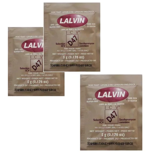 3 vinos blancos y rubores Lalvin D47 de levadura, 0.18 oz para elaboración de vino casero, 4.5L-23L