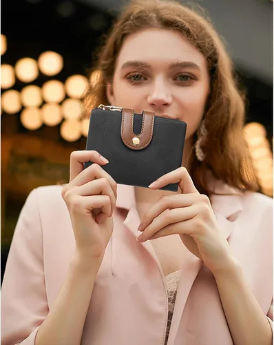 Miniatura 6 de RNIEGA Billeteras pequeñas para mujer, de cuero, plegable, con bloqueo RFID, tarjetero compacto con bolsillo para monedas con cremallera