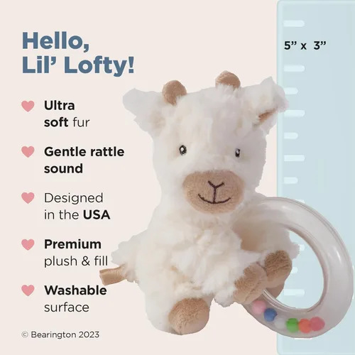 Miniatura 2 de Bearington Lil' Lofty - Sonajero de jirafa de 5.5 pulgadas, sonajeros suaves para 0 a 6 meses y anillo de jirafa de peluche, juguetes para bebés