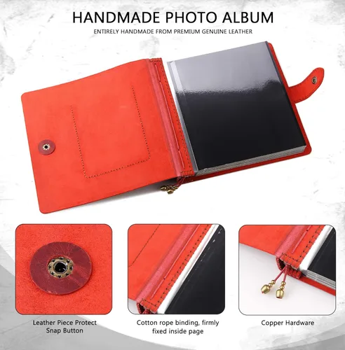 Miniatura 4 de Álbum de fotos de cuero con páginas autoadhesivas, álbum de fotos de cuero a mano, álbum familiar de boda, capacidad para fotos de 3 x 5, 4 x 6, 5 x