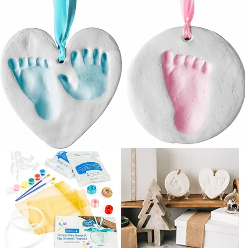Bubzi Co Kit de recuerdo de mano y huella de bebé, adorno de recuerdo para recién nacido, para regalos personalizados y decoración de guardería, kit