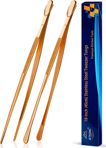 Miniatura 25 de Jetkong 2 pinzas de cocina de 40.6 cm, extra grandes, de acero inoxidable, para alimentos, pinzas de cocina gigantes (color dorado)