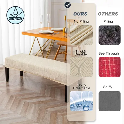Miniatura 4 de Genina Fundas impermeables para banco de comedor, protector de asiento de banco de jacquard elástico, funda de banco rectangular para dormitorios