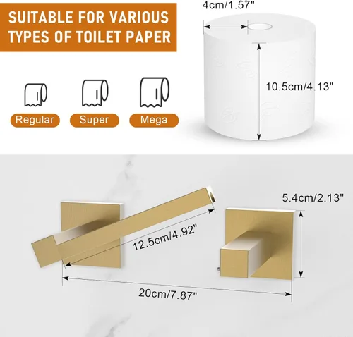 Miniatura 5 de Soporte de pared para papel higiénico, soporte para toallas de papel dorado cepillado, doble base, soporte grande de acero inoxidable para rollo