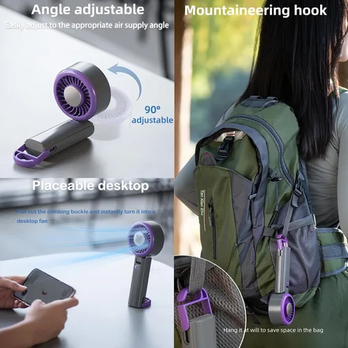 Miniatura 5 de Ventilador turbo portátil de mano, mini ventilador plegable, ventiladores pequeños, colgar el cuello, batería recargable, 5 ajustes de velocidad