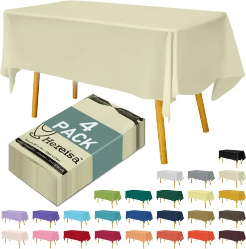 Miniatura 111 de Paquete de 3 manteles de plástico desechables de 54 x 108 pulgadas, manteles de color blanco hueso, manteles de fiesta nupcial para fiestas