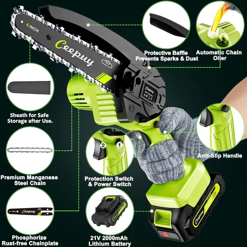 Miniatura 6 de CEEPUY Mini Motosierra Inalámbrica, [2025 Mejorada] Sierra Eléctrica Regalos para Hombres Papá Esposo Jardinero, Gadgets Geniales para Hombres 2025