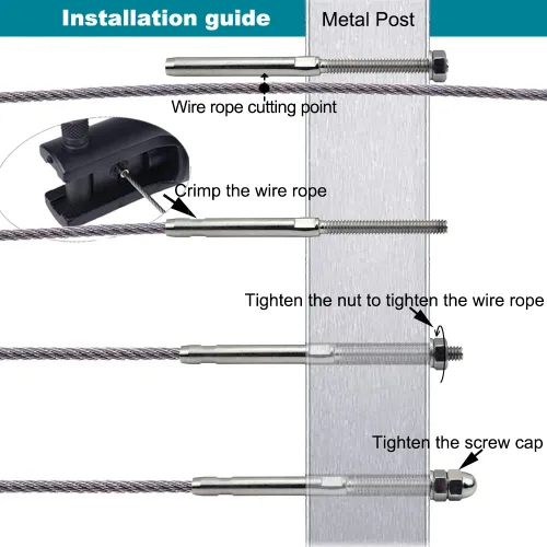 Miniatura 5 de 3/16 T316 T316 Tensor de acero inoxidable Cable Barandilla Hardware 60pcs para postes de madera y metal
