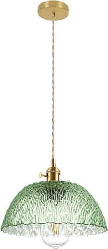 Miniatura 17 de Green Hand Blown Glass Globe Pendant Lights Mid Century Modern Ceiling Hanging Light Fixtures 8.2“ Farmhouse Striped Gold Chandelier for Kitchen