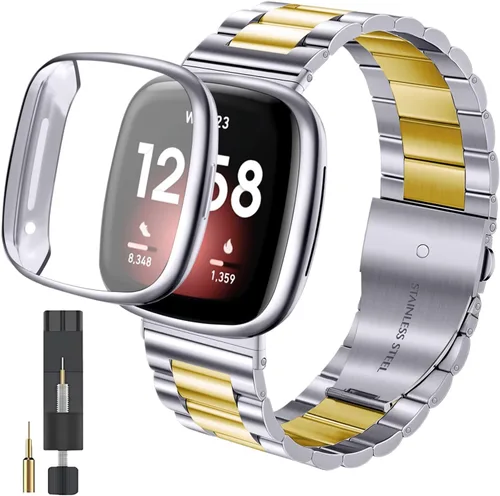 Miniatura 12 de ZPJPPLX para Fitbit Versa 4/Sense 2, Correa de Muñeca de Acero Inoxidable Sólido con Funda de Reloj, para Versa 3/Sense Correas de Repuesto de Metal
