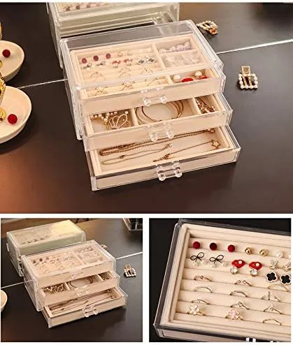 Miniatura 3 de Organizador de joyas Cq Acrylic de terciopelo con 3 cajones