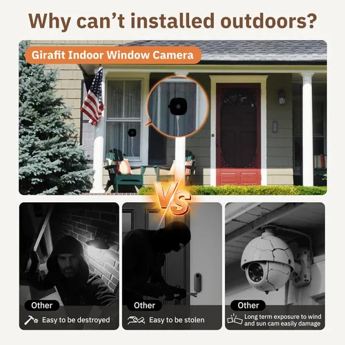 Miniatura 5 de Girafit Cámara de ventana de 3 MP 2K, cámaras de interior WiFi de 2.4 GHz y 5 GHz para seguridad del hogar, paquete de 2 con visión nocturna a